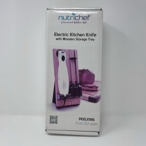 NWT NutriChef Electric Kitchen Knife with Wooden Storage Tray